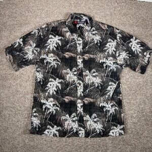 Reel Legends Mens XL Black Palm Tree Hawaiian Shirt Short Sleeve Button Up